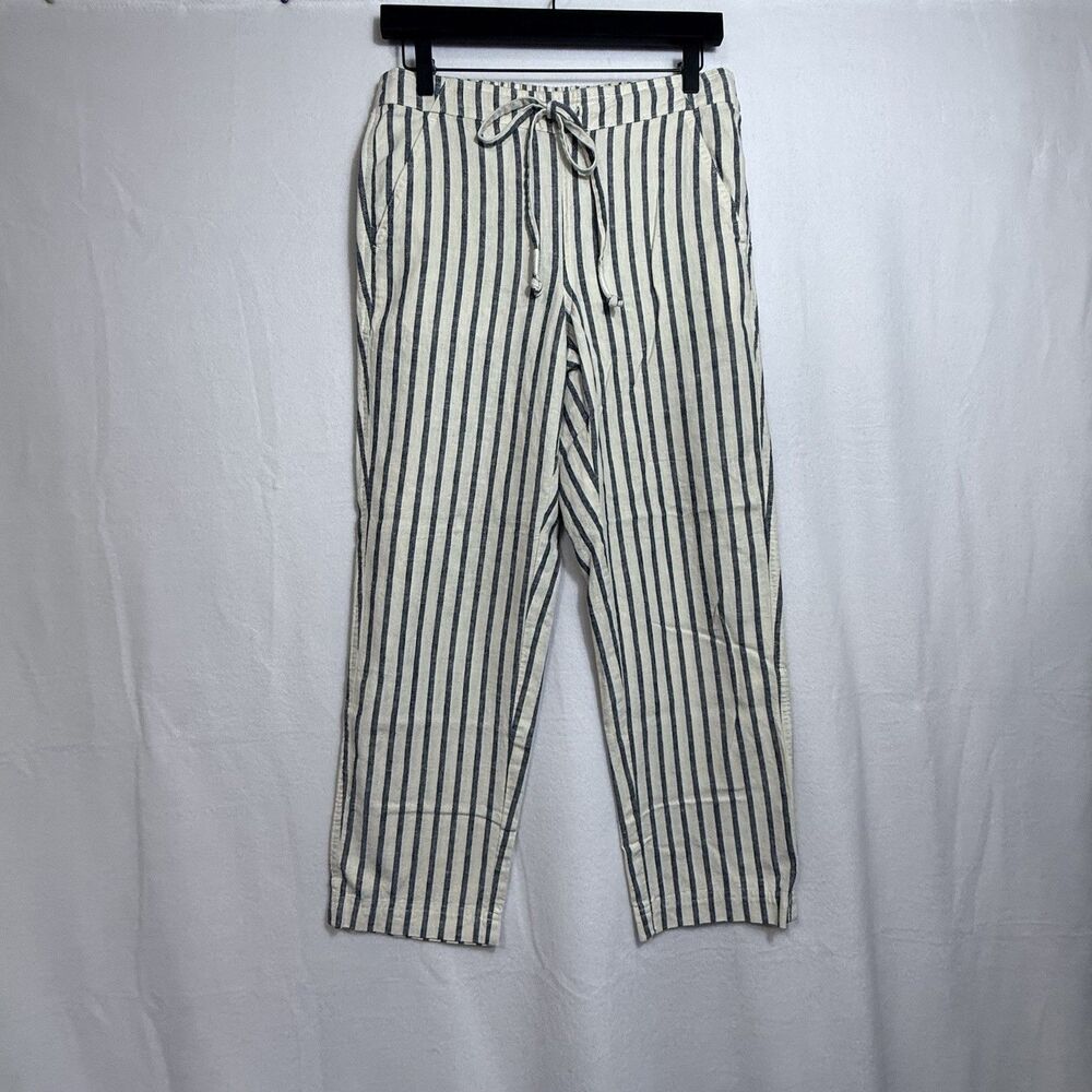 J.Crew Tie Waist Seaside Cropped Navy Stripe Pull On Pants Women's Size S AY652